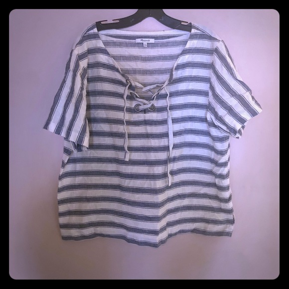 Madewell Tops - Madewell Linen stripe lace up Top